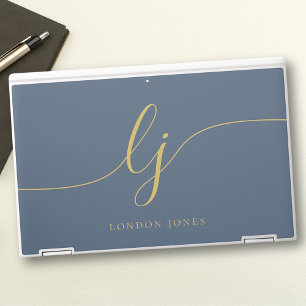 Monogram Personalized Navy Gold Initials Script HP Laptop Skin