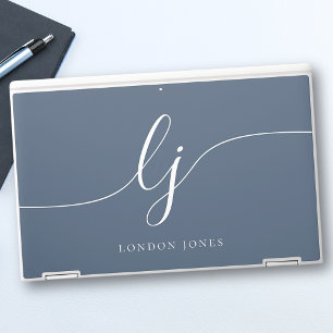 Monogram Personalized Navy White Initials Script HP Laptop Skin