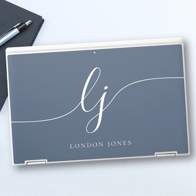 Monogram Personalized Navy White Initials Script HP Laptop Skin (Creator Uploaded)