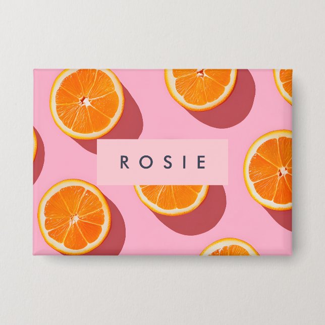 Monogram Personalized Orange Slice Pattern Button (Front)