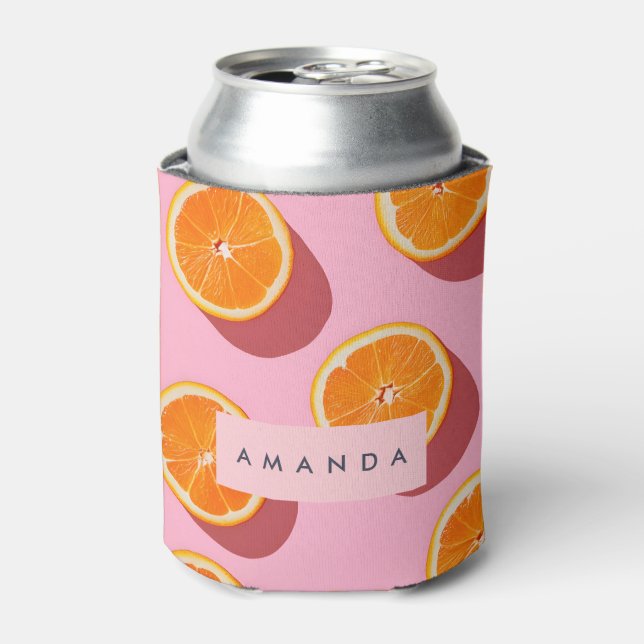Monogram Personalized Orange Slice Pattern Can Cooler (Can Front)