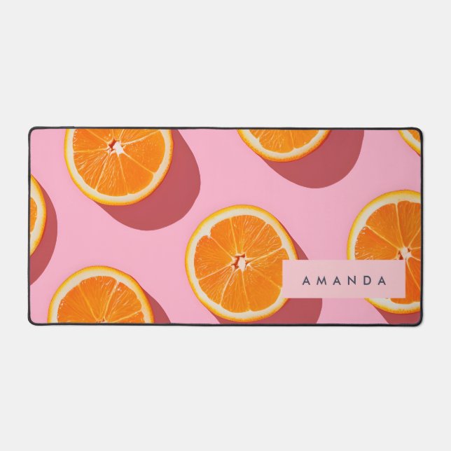 Monogram Personalized Orange Slice Pattern Desk Mat (Front)