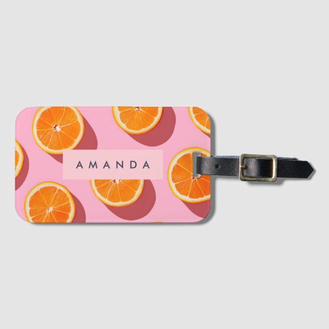 Monogram Personalized Orange Slice Pattern Luggage Tag (Front Horizontal)