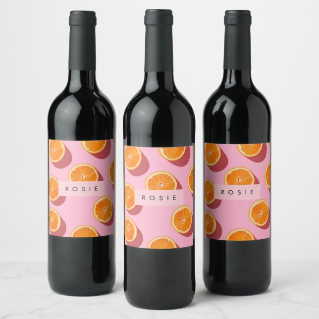 Monogram Personalized Orange Slice Pattern Wine Label (Bottles)