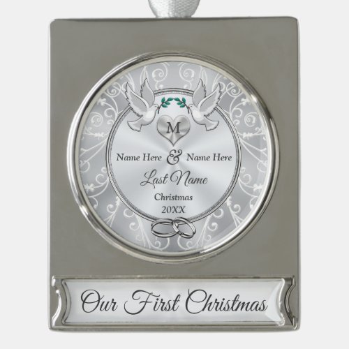 Monogram Personalized Our 1st Christmas Together Silver Plated Banner Ornament