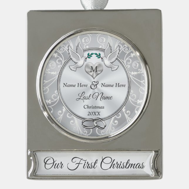 Monogram Personalized Our 1st Christmas Together Silver Plated Banner Ornament (Front)