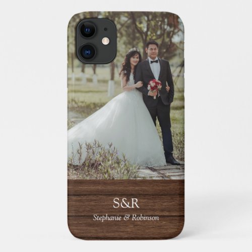 Monogram Personalized Photo Name Wood iPhone 11 Case