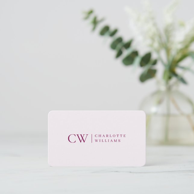 Monogram Personalized Pink Business Card (Standing Front)