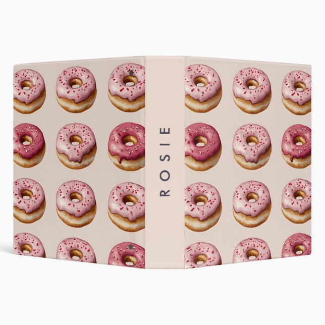 Monogram Personalized Pink Donut Pattern 3 Ring Binder (Background)