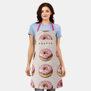 Monogram Personalized Pink Donut Pattern Apron