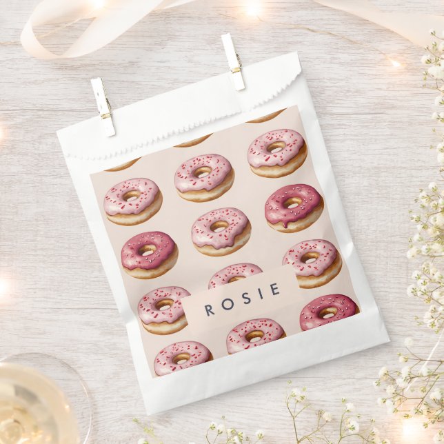 Monogram Personalized Pink Donut Pattern Favor Bag (Clipped)