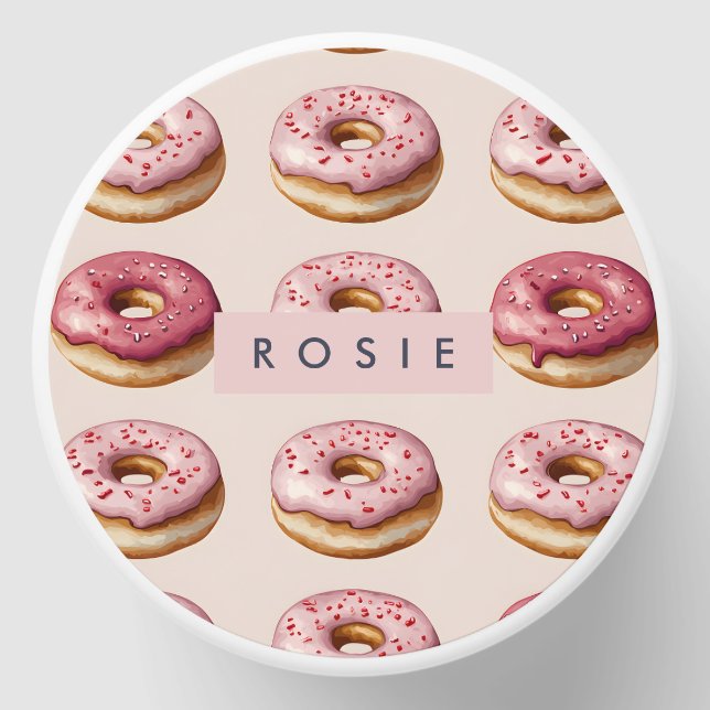 Monogram Personalized Pink Donut Pattern Mini Candle Favors (Front)