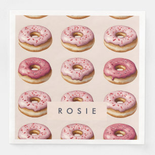 Monogram Personalized Pink Donut Pattern Paper Dinner Napkins
