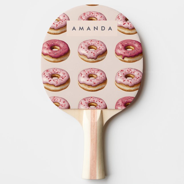 Monogram Personalized Pink Donut Pattern Ping Pong Paddle (Front)