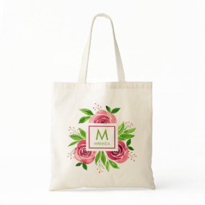 Monogram Personalized Pink Floral Tote Bag