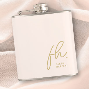 Monogram Personalized Pink Gold Chic Bachelorette Flask