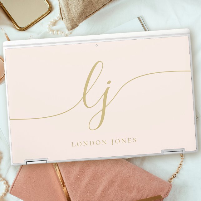 Monogram Personalized Pink Gold Initials Script HP Laptop Skin (Creator Uploaded)
