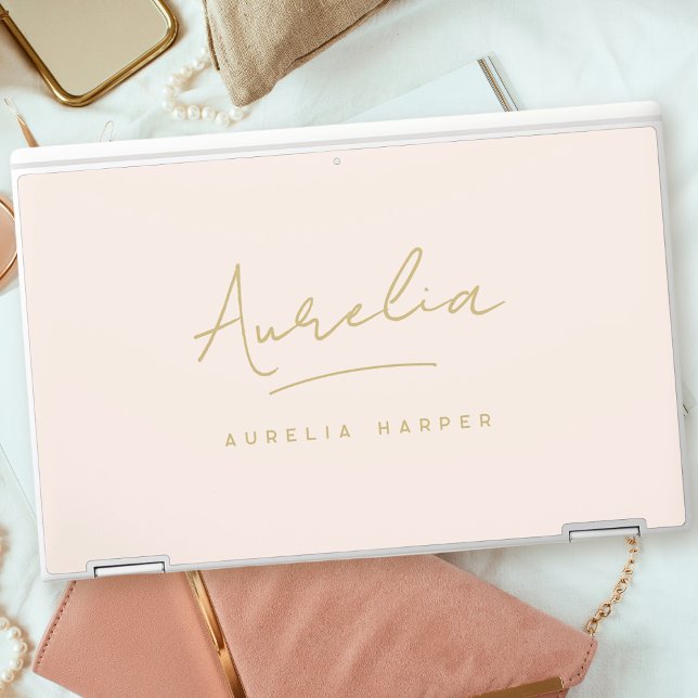 Monogram Personalized Pink Gold Signature Logo HP Laptop Skin (Creator Uploaded)