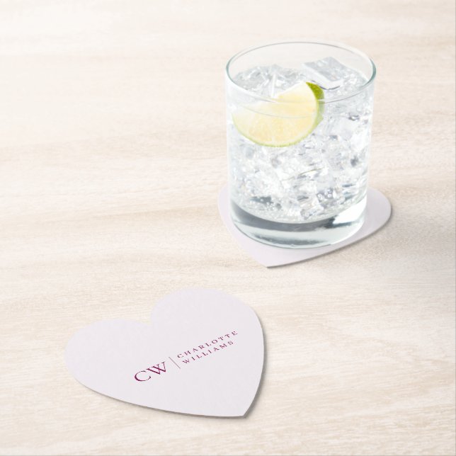 Monogram Personalized Pink Heart Paper Coaster (Insitu)