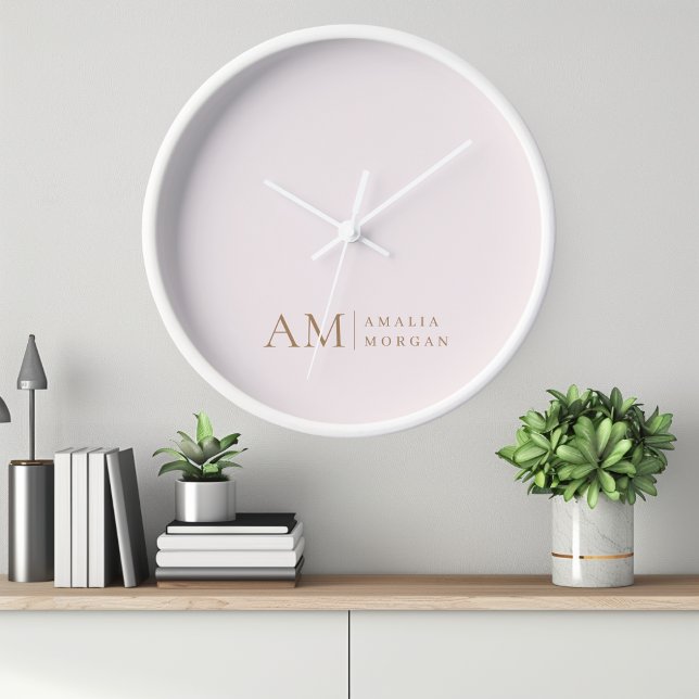 Monogram Personalized Pink Initial And Name  Clock (Creator Uploaded)