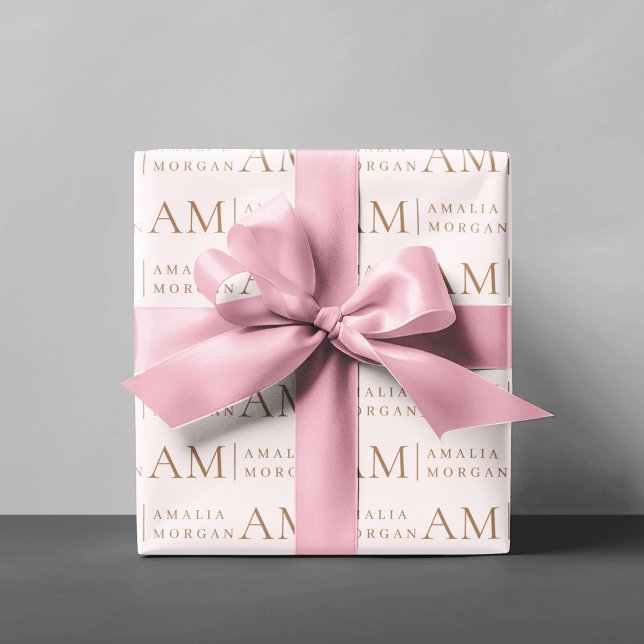 Monogram Personalized Pink Initial And Name  Wrapping Paper (Creator Uploaded)