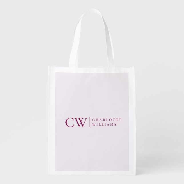 Monogram Personalized Pink Initial Grocery Bag (Front)