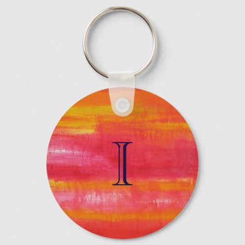 Monogram Personalized Pink Red Abstract Art Keychain