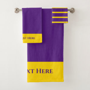 Monogram Personalized Purple Gold Yellow Striped Bath Towel Set