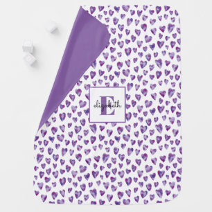 Monogram Personalized Purple Heart Baby Blanket