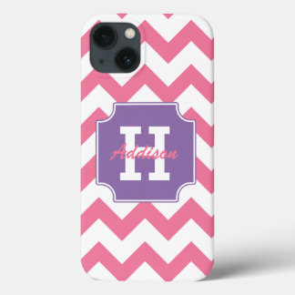 Monogram Personalized Purple Pink Chevron iPhone 13 Case