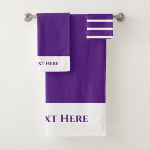 Monogram Personalized Purple White Solid Strip Bath Towel Set