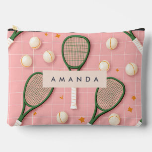Monogram Personalized Retro Tennis Racket Pattern Accessory Pouch
