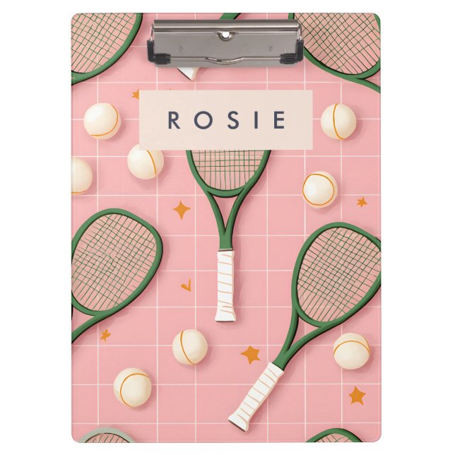 Monogram Personalized Retro Tennis Racket Pattern Clipboard (Front)