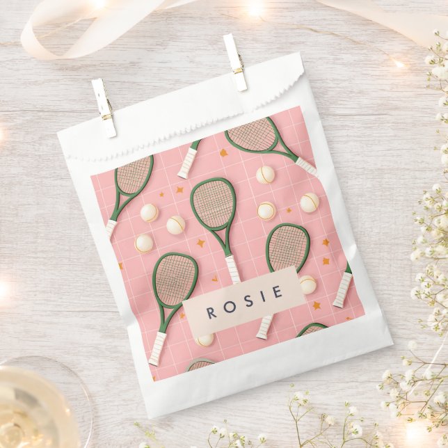 Monogram Personalized Retro Tennis Racket Pattern Favor Bag (Clipped)