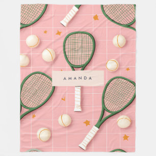 Monogram Personalized Retro Tennis Racket Pattern Fleece Blanket