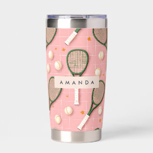 Monogram Personalized Retro Tennis Racket Pattern Insulated Tumbler