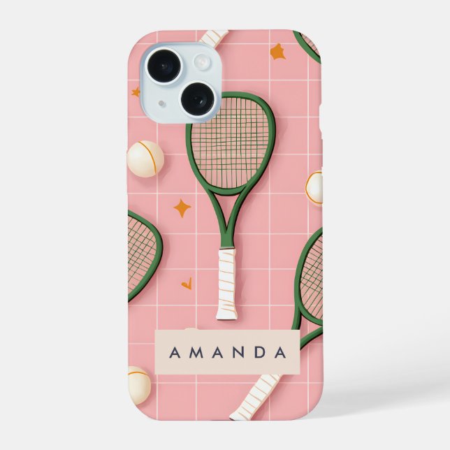 Monogram Personalized Retro Tennis Racket Pattern Iphone Case (Back)