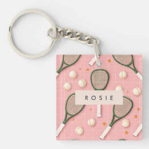 Monogram Personalized Retro Tennis Racket Pattern Keychain