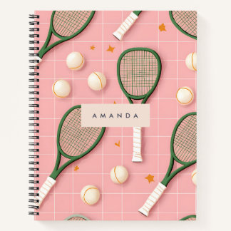 Monogram Personalized Retro Tennis Racket Pattern Notebook