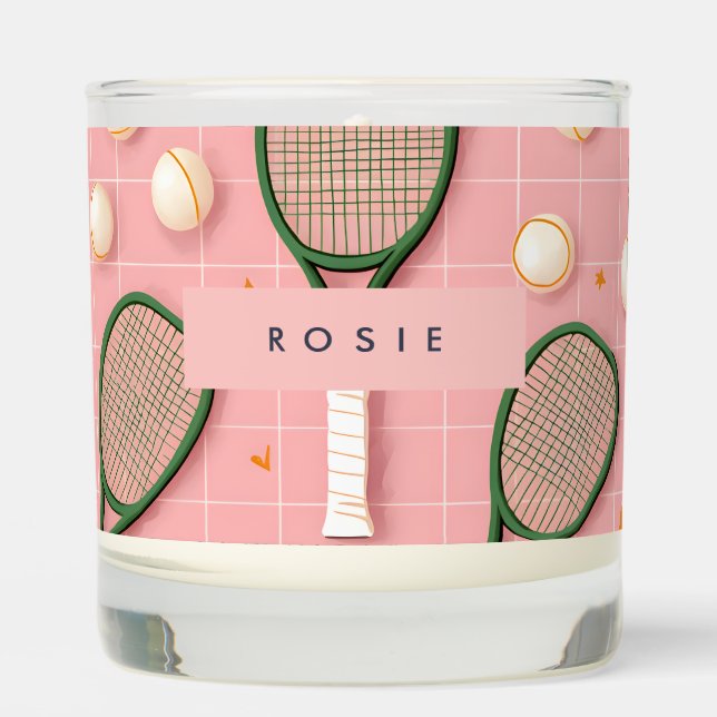 Monogram Personalized Retro Tennis Racket Pattern Scented Candle (Front)