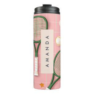 Monogram Personalized Retro Tennis Racket Pattern Thermal Tumbler