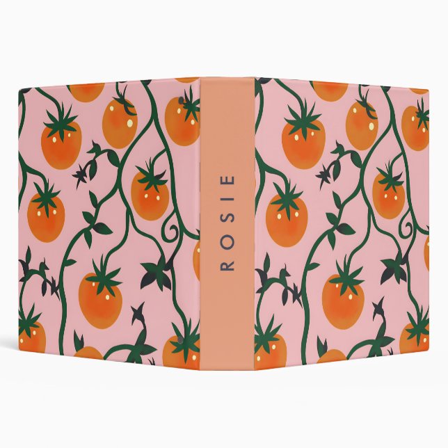 Monogram Personalized Retro Tomato Vine Pattern 3 Ring Binder (Background)