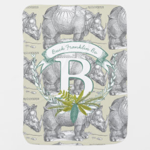Monogram Personalized Rhinoceros Mint Baby Boy Blanket