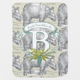 Monogram Personalized Rhinoceros Mint Baby Boy Blanket