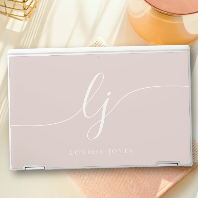 Monogram Personalized Rose Pink Initials Script HP Laptop Skin (Creator Uploaded)