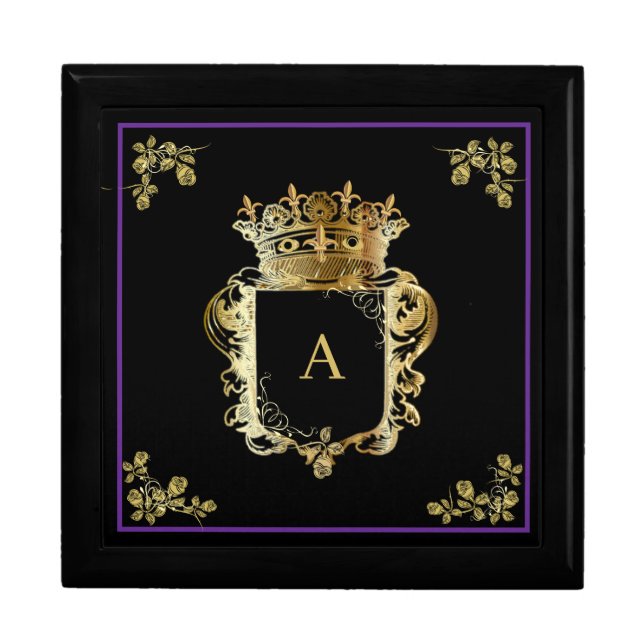 Monogram Personalized Royal Lion Roses Jewelry Box (Front)