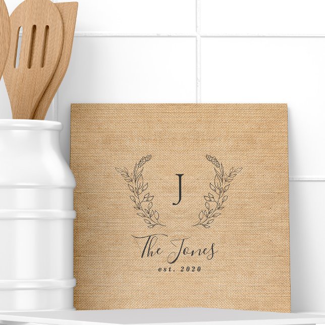 Monogram personalized rustic kitchen family name ceramic tile (Creator Uploaded)