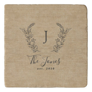 Monogram personalized rustic kitchen family name trivet