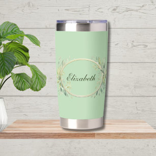 Monogram Personalized Sage Green Botanical Insulated Tumbler