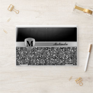 Monogram, Personalized Silver Gray Confetti HP Laptop Skin